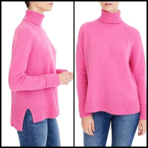 EUC J. Crew Side Slit Supersoft Turtleneck Sweater in Intense Pink - Picture 1 of 16